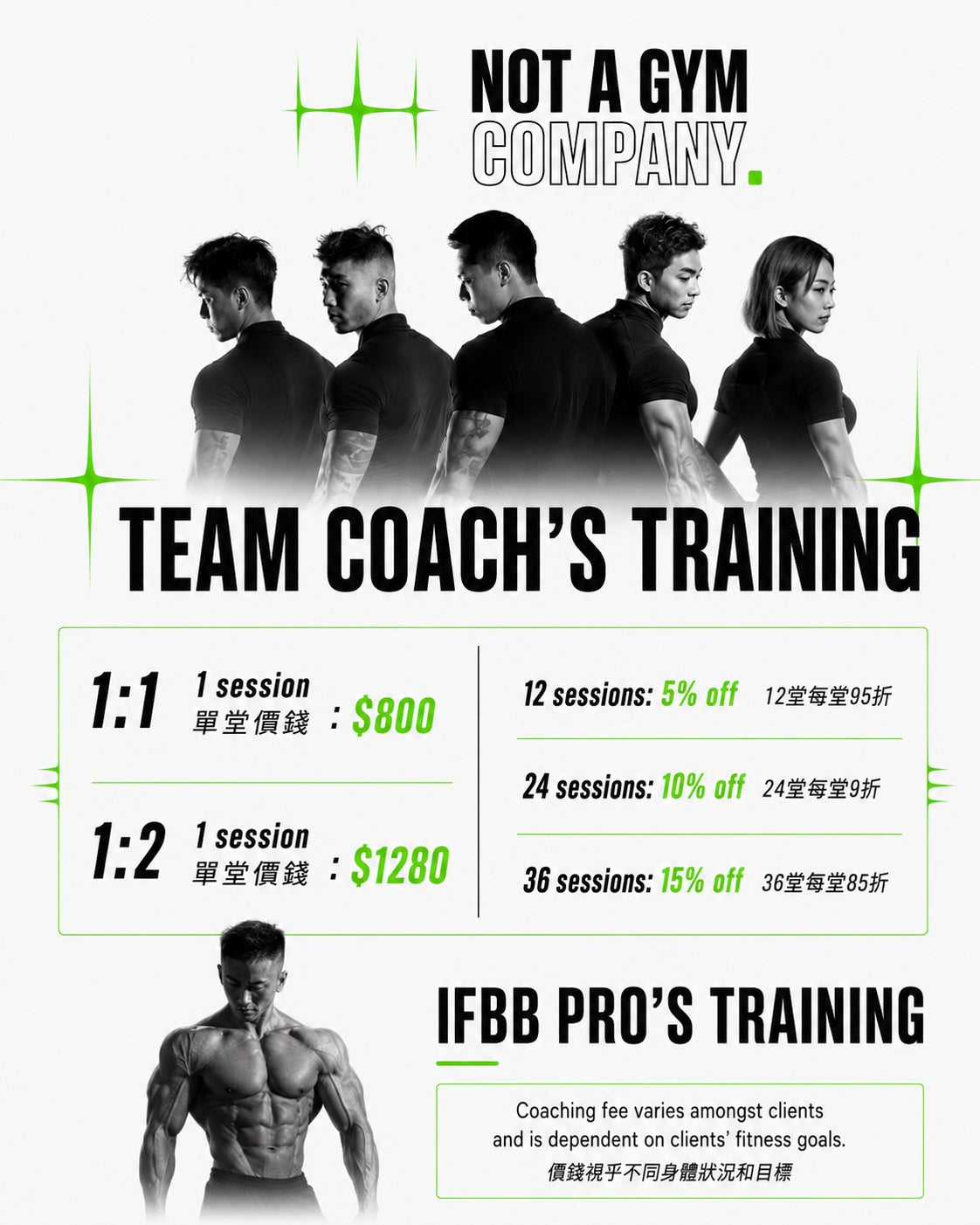 NOT A GYM 尖沙咀店課堂收費及私人教練價目表